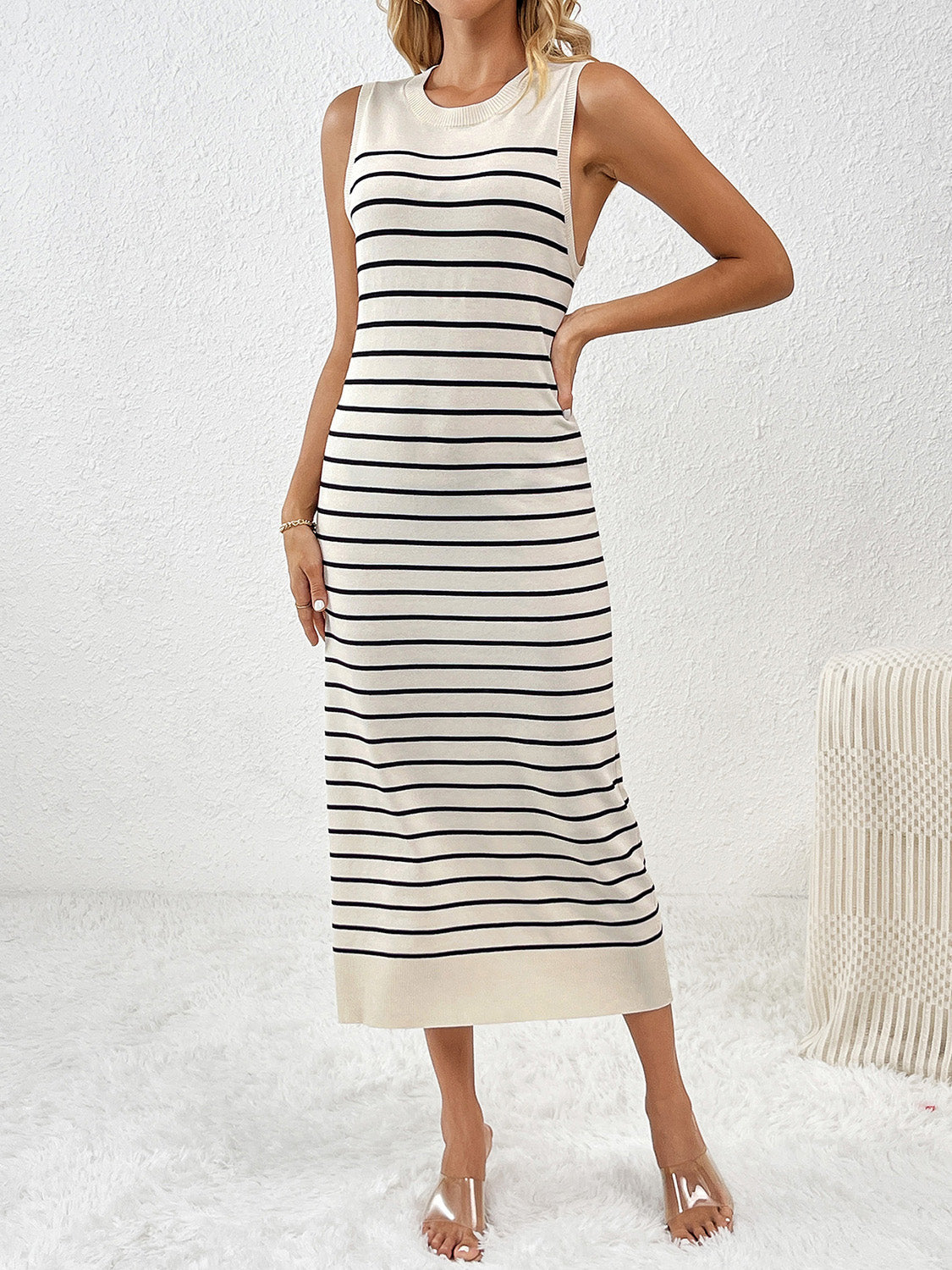 Striped Midi Knit Dress For Women