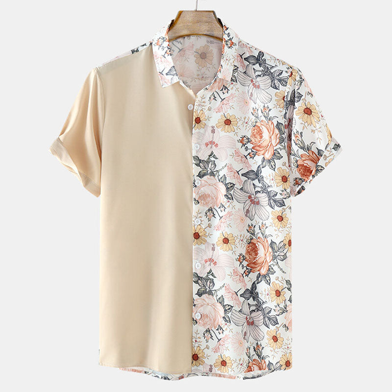 Men'S Half Printed Short Sleeve Shirt With Floral Design