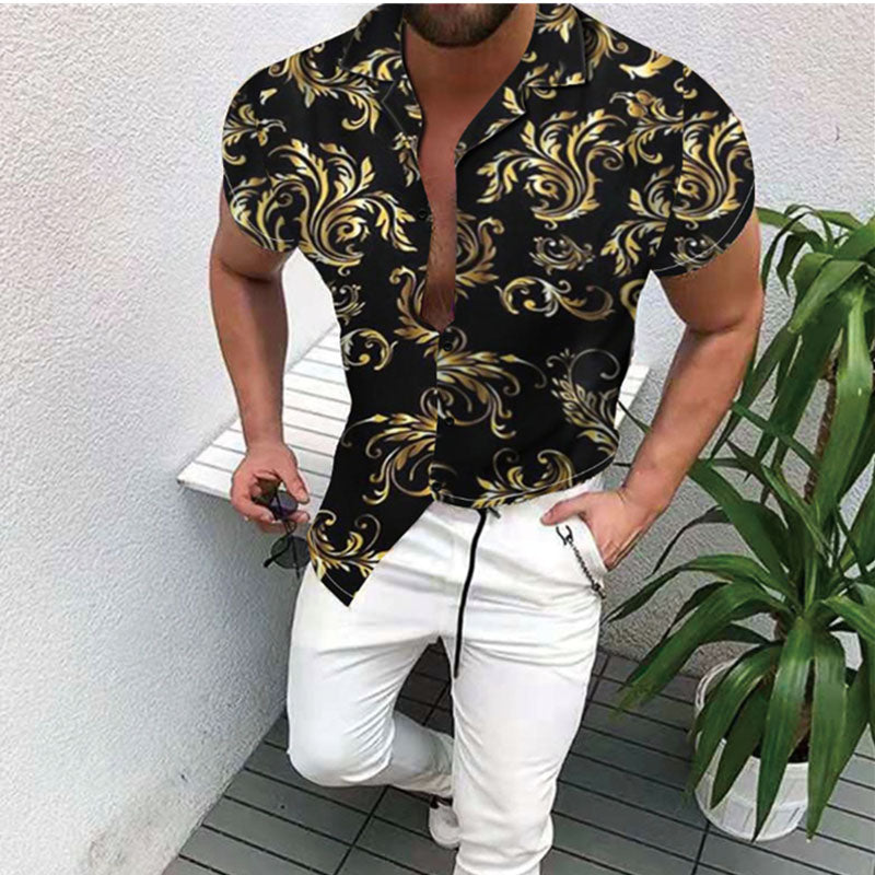 Exotic Men'S Short Sleeve Shirt With Floral Design