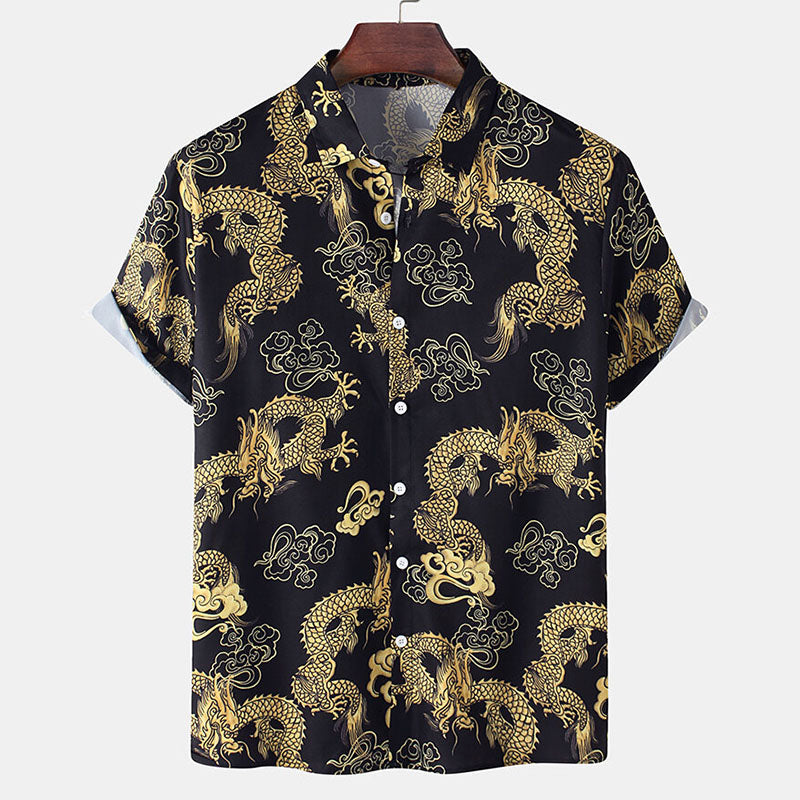 Comfortable Men'S Short-Sleeved Shirt In Dragon Design