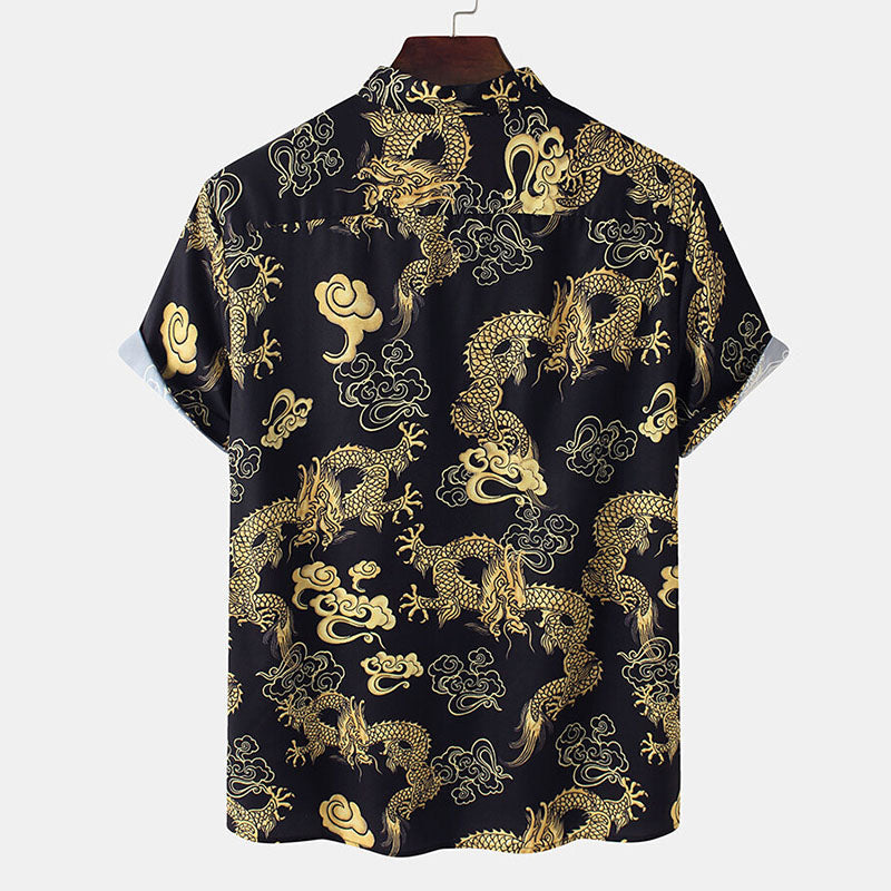 Comfortable Men'S Short-Sleeved Shirt In Dragon Design