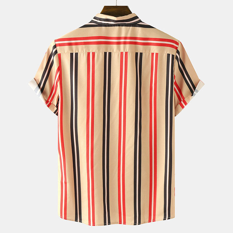 Stiffened Men'S Short-Sleeved Shirt In Vintage Print