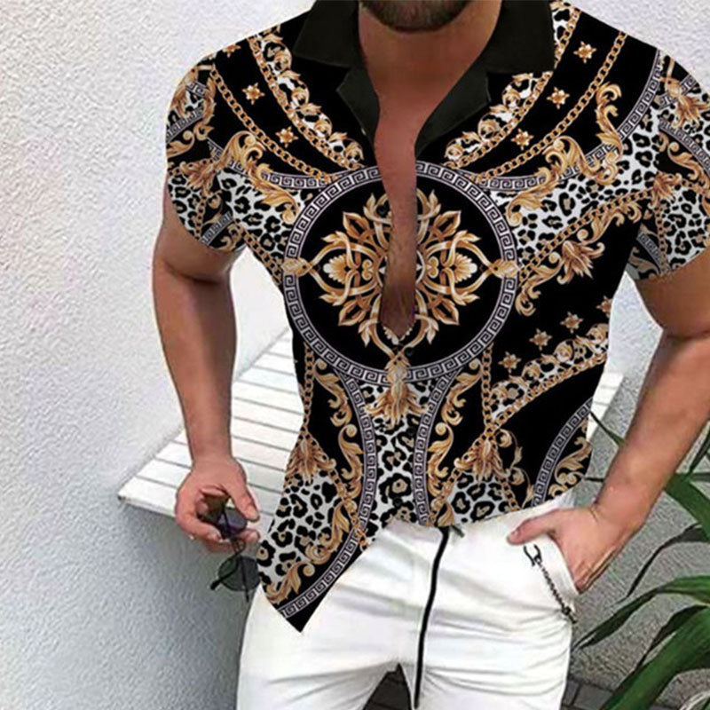 Printed Men'S Short Sleeve Shirt In Retro Style