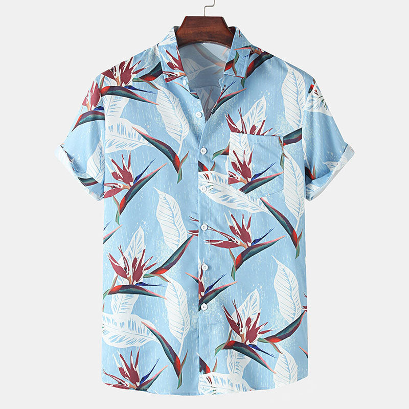 Men'S Printed Short-Sleeved Shirt With Floral Design