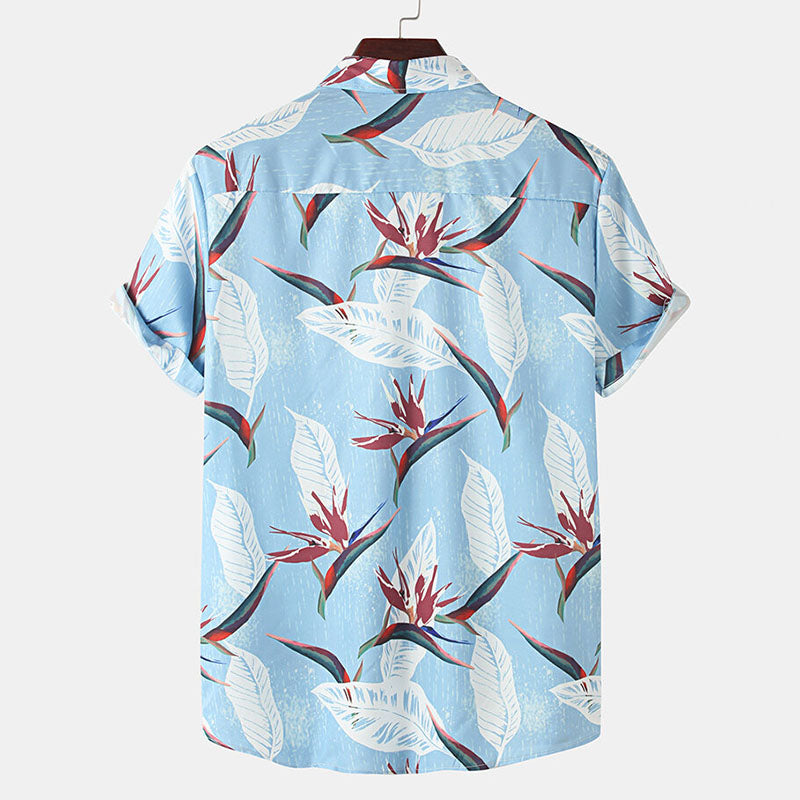 Men'S Printed Short-Sleeved Shirt With Floral Design