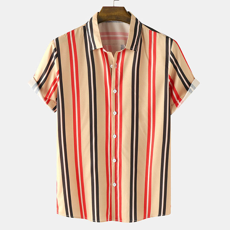 Stiffened Men'S Short-Sleeved Shirt In Vintage Print