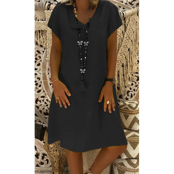 Loose V-Neck Midi Dress For Women