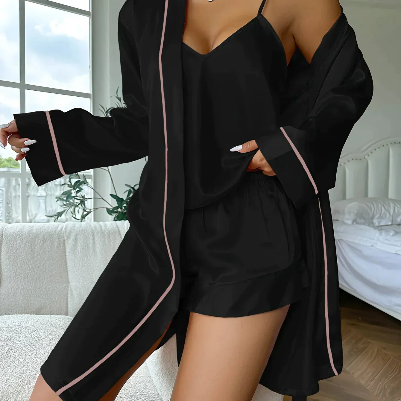 Women'S 3-Piece Satin Pajama Set