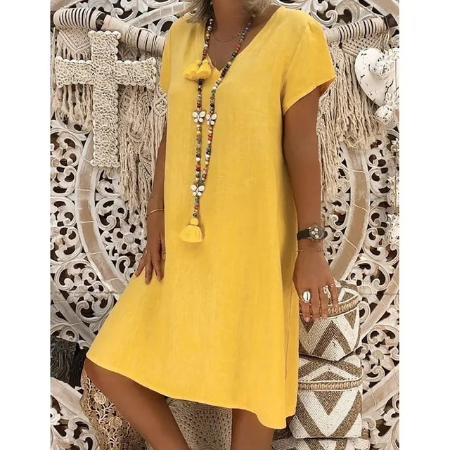 Loose V-Neck Midi Dress For Women