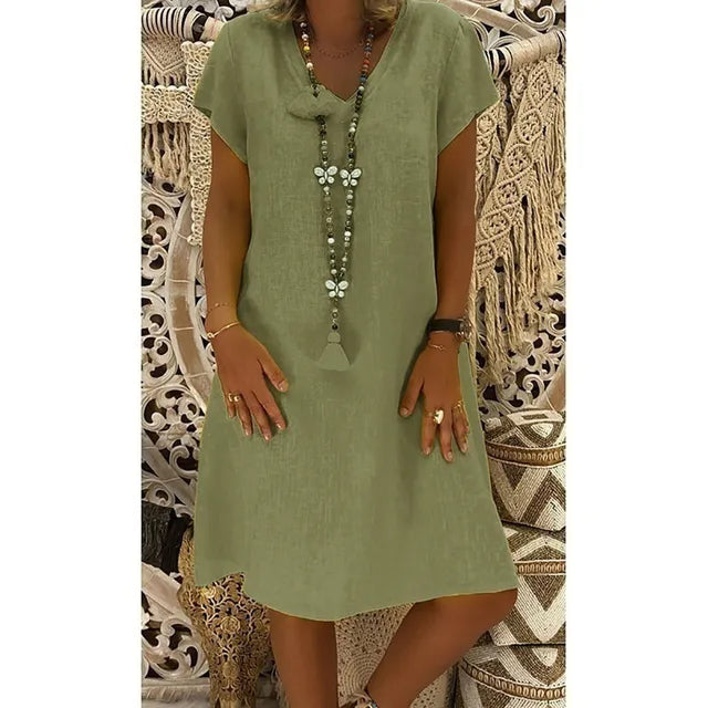 Loose V-Neck Midi Dress For Women