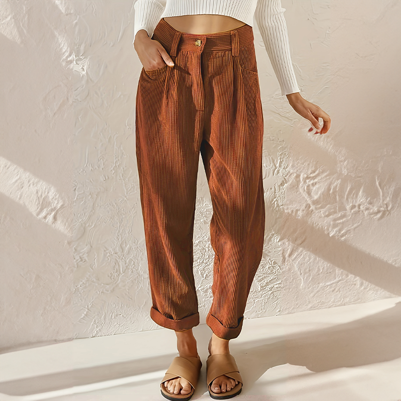 Women'S Loose High Wait Cord Pants