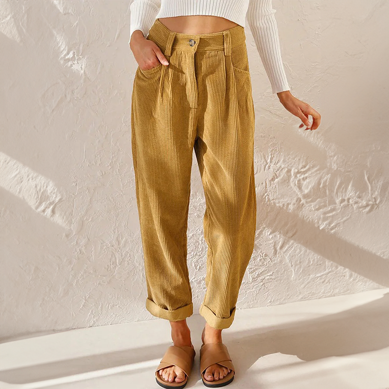 Women'S Loose High Wait Cord Pants