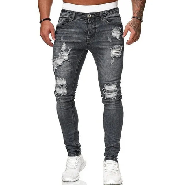 Skinny Jeans Pants Super Stretch Ripped For Men