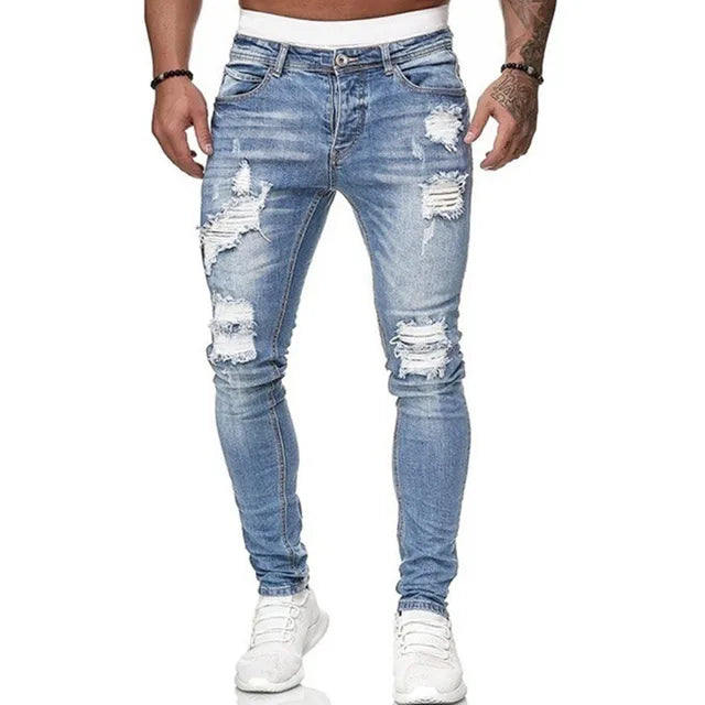 Skinny Jeans Pants Super Stretch Ripped For Men