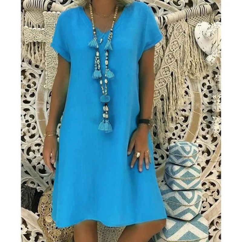 Loose V-Neck Midi Dress For Women