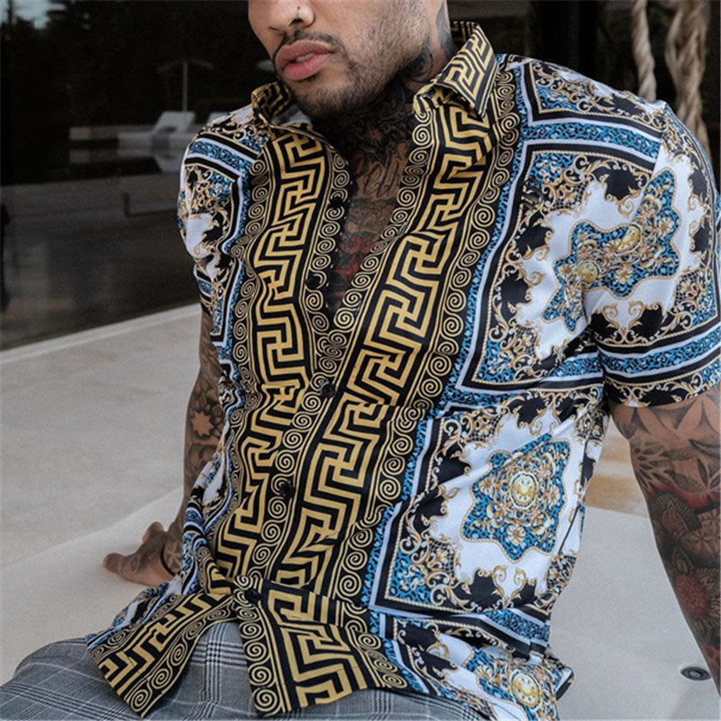 Men'S Loose-Fitting Short-Sleeved Shirt With Print