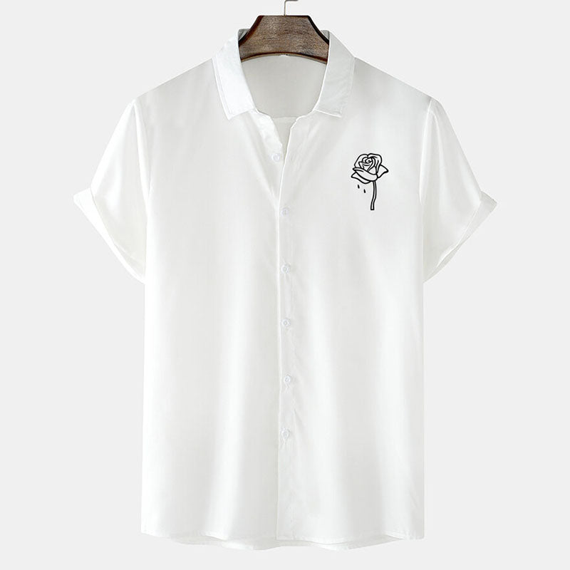 Men'S Short-Sleeved Shirt With Roses Charm