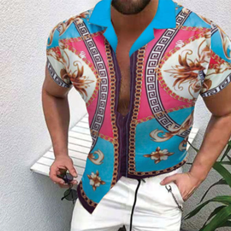 Exotic Men'S Short-Sleeved Shirt In Retro Look