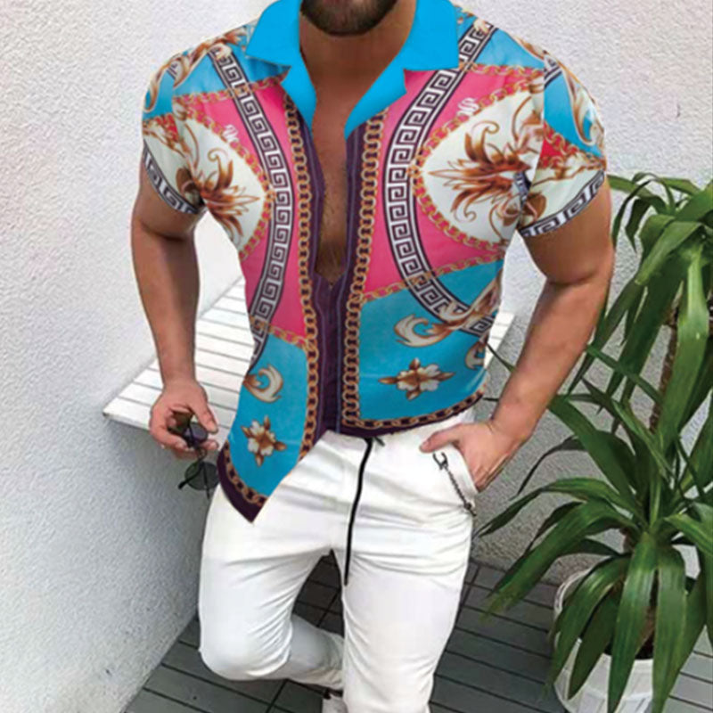 Exotic Men'S Short-Sleeved Shirt In Retro Look