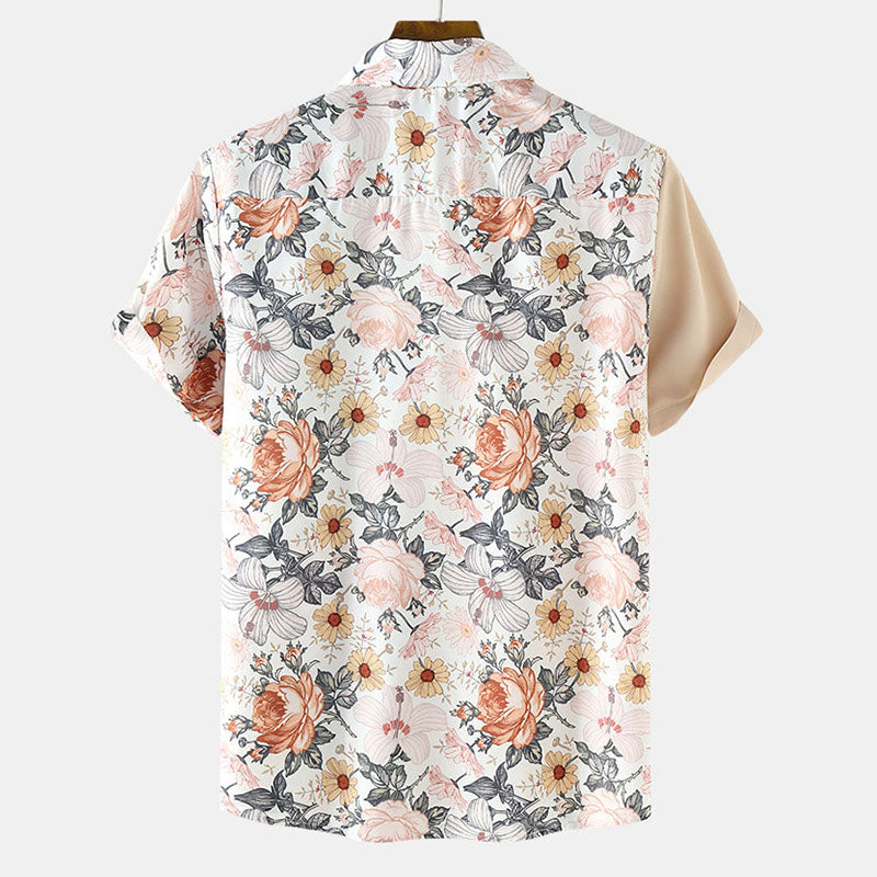 Men'S Half Printed Short Sleeve Shirt With Floral Design