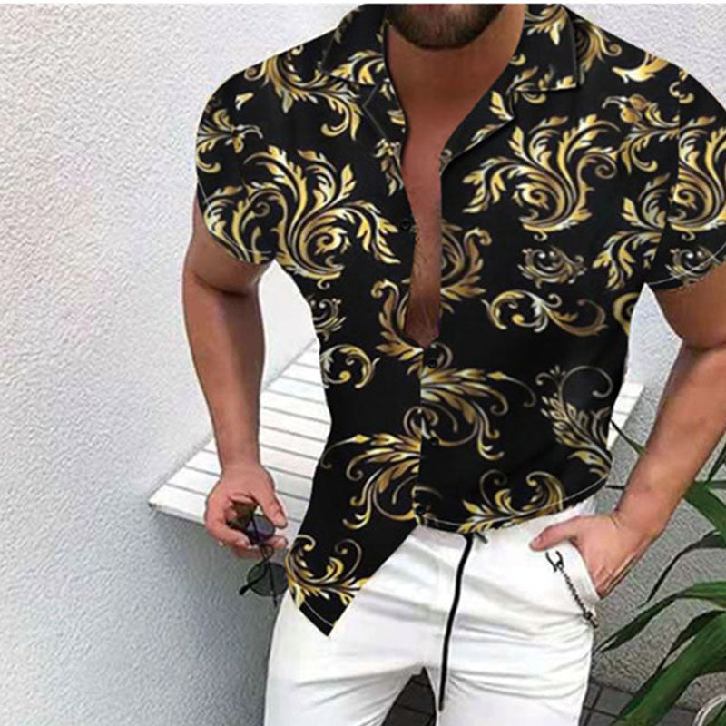 Exotic Men'S Short Sleeve Shirt With Floral Design