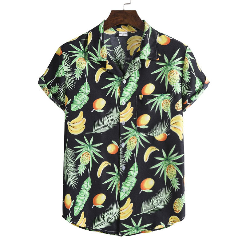 Stylish Men'S Short-Sleeved Shirt With Fruit Print Made Of Cotton