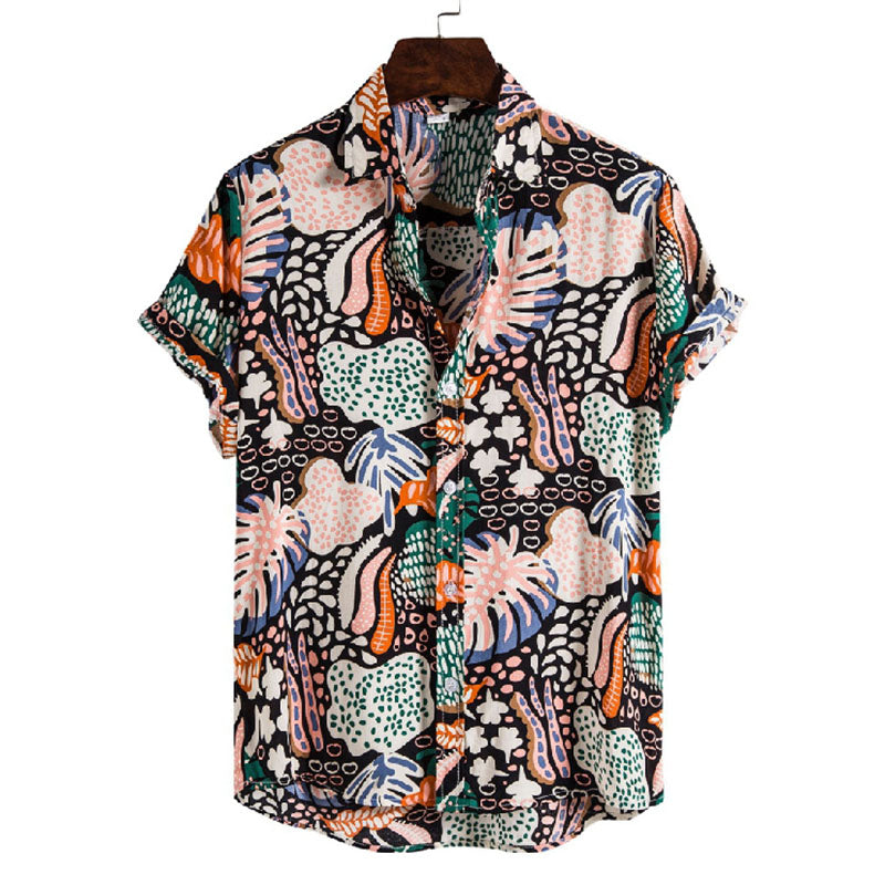 Stylish Men'S Short-Sleeved Shirt With Vintage Print Made Of Cotton