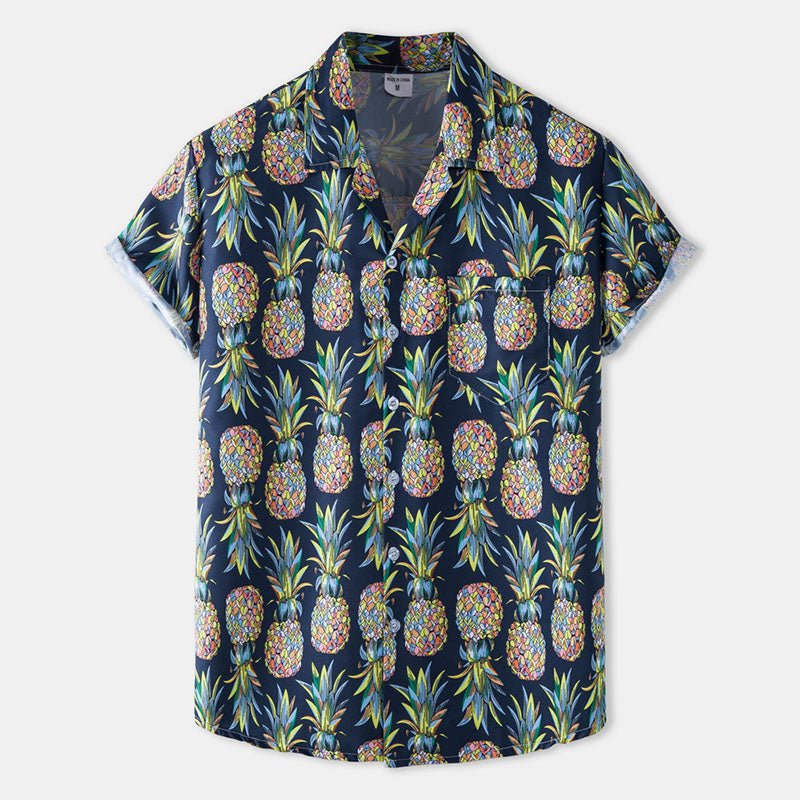 Men'S Short-Sleeved Shirt With Pineapple Print Made Of Cotton