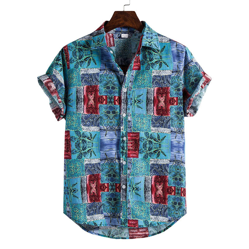 Men'S Short-Sleeved Shirt In Retro Look Made Of Cotton