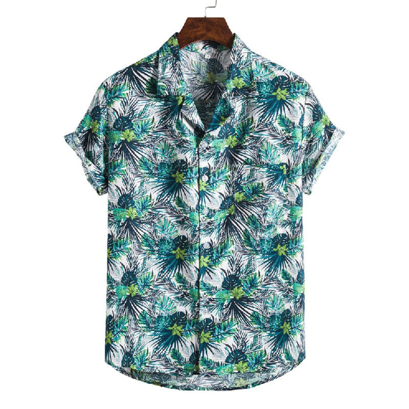 Stylish Men'S Short-Sleeved Shirt With Vintage Print Made Of Cotton