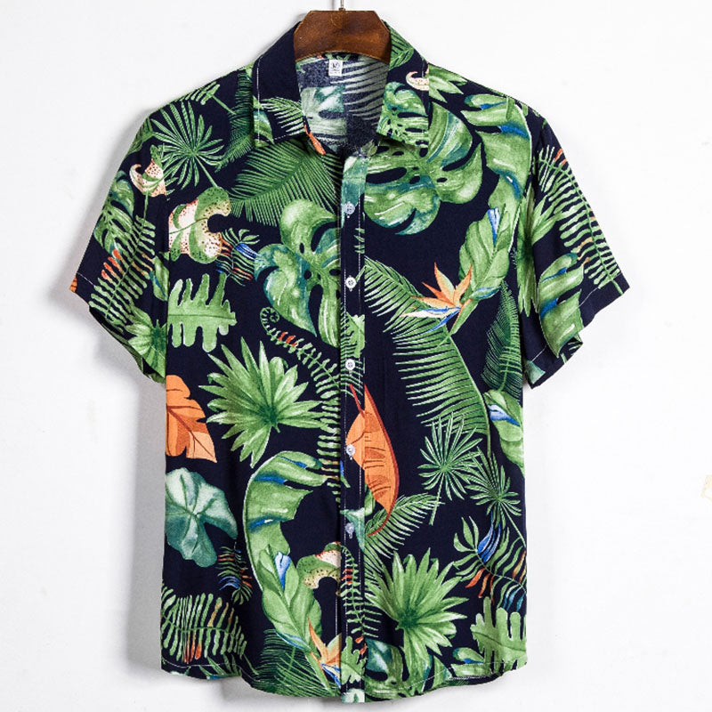 Men'S Printed Short-Sleeved Shirt Made Of Cotton And Linen