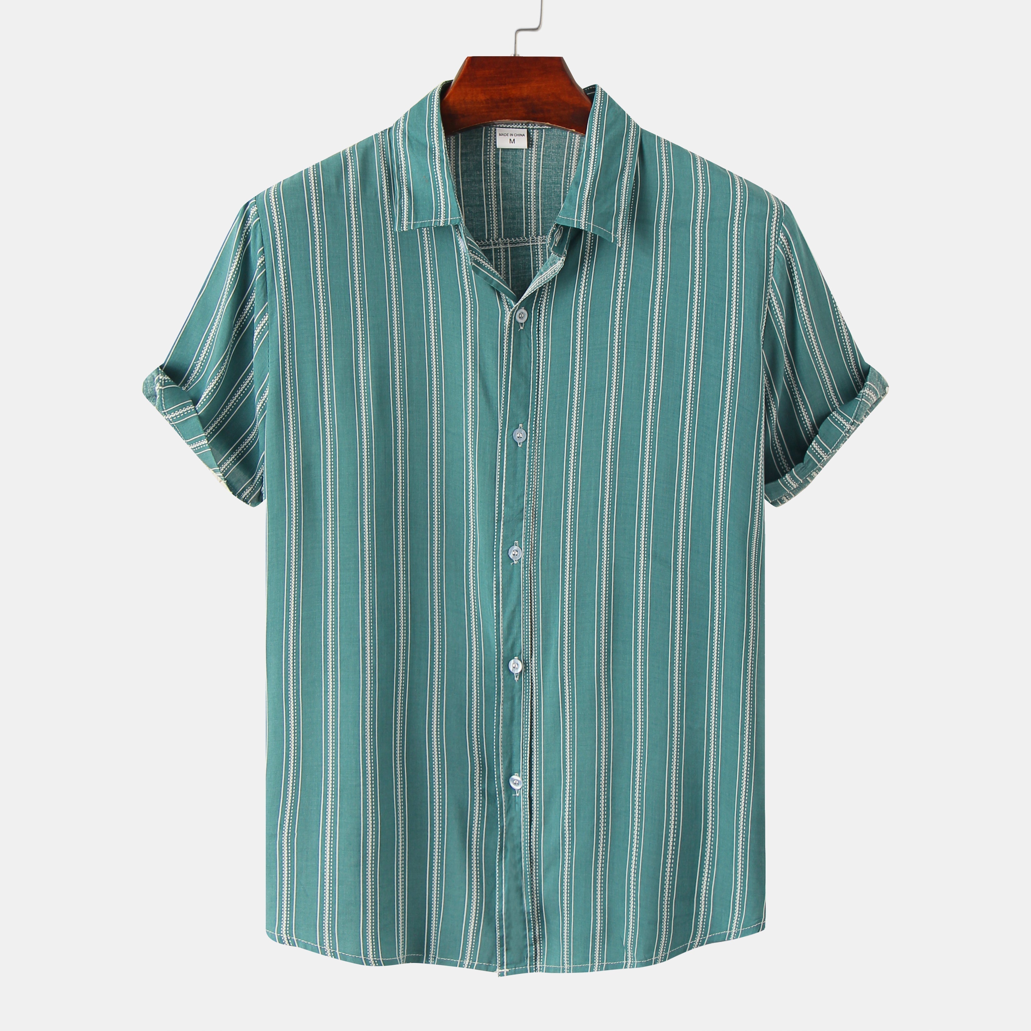 Men'S Striped Short Sleeve Shirt In Green