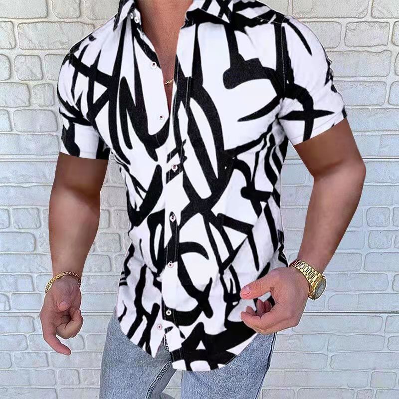 Men'S Short-Sleeved Shirt In Cool Abstract Print