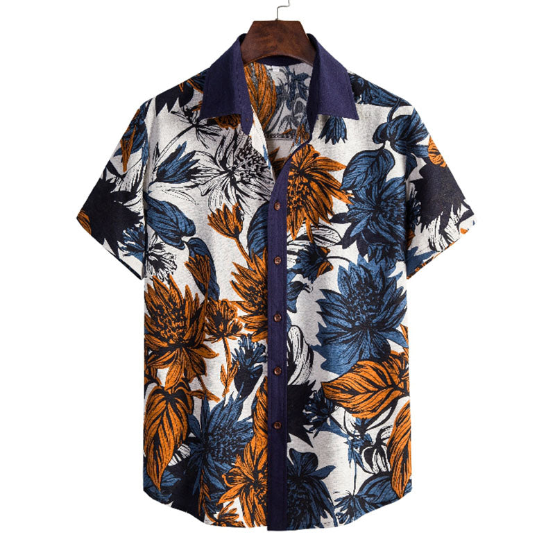 Men'S Short-Sleeved Shirt With Vintage Print Made Of Cotton