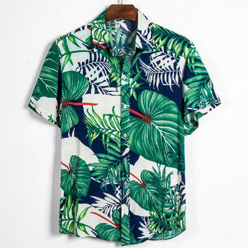 Men'S Printed Short-Sleeved Shirt Made Of Cotton And Linen