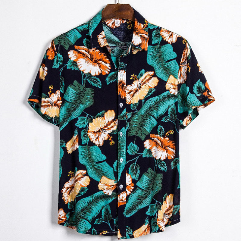 Men'S Printed Short-Sleeved Shirt Made Of Cotton And Linen