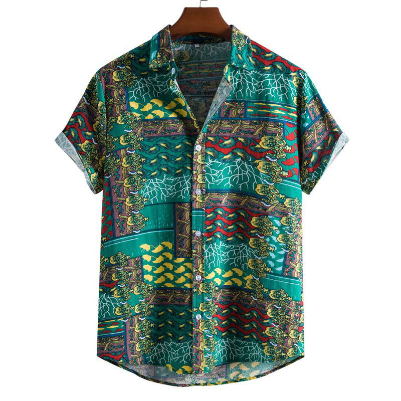 Printed Men'S Short-Sleeved Shirt In Boho Look