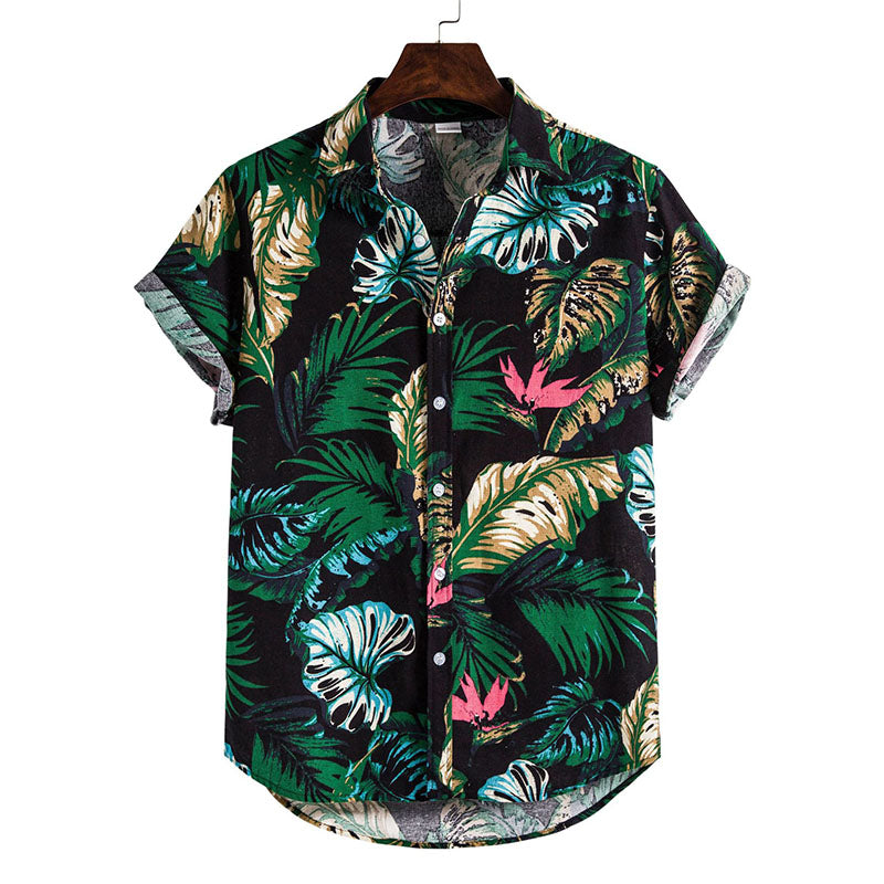 Men'S Aesthetic Short Sleeve Shirt With Floral Print In Cotton