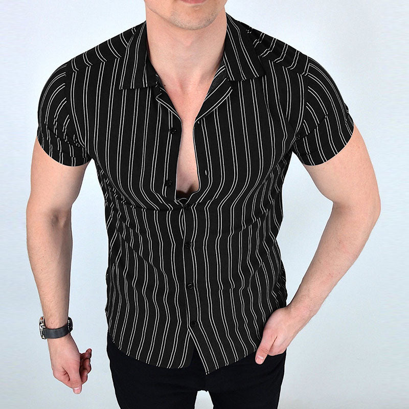 Men'S Striped Short Sleeve V-Neck Shirt