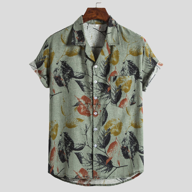 Men'S Short-Sleeved Shirt With Vintage Print Made Of Cotton