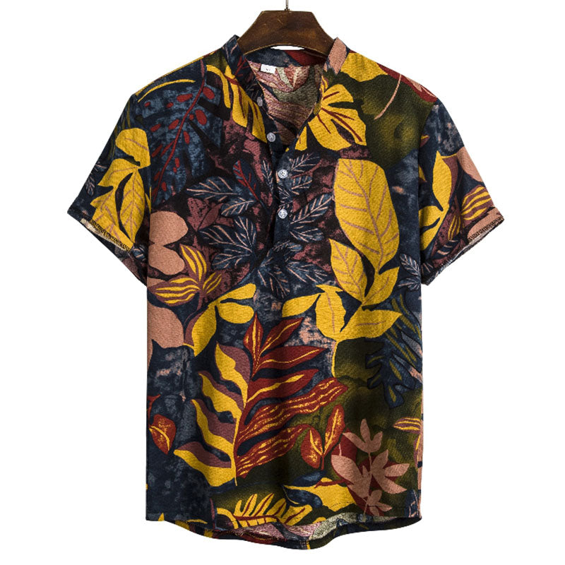 Men'S Tropical Printed Short Sleeve Shirt With Pocket And Button Up