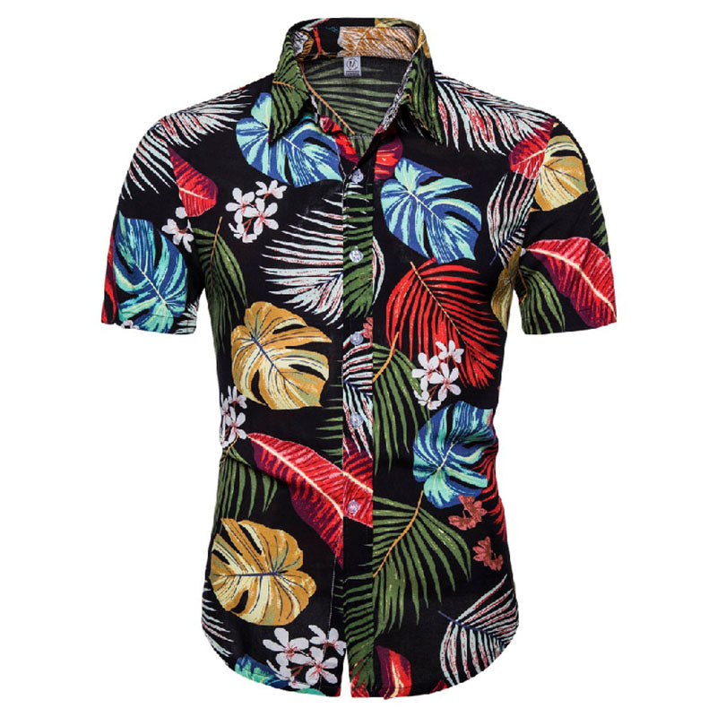 Men'S Short-Sleeved Shirt With Vintage Print Made Of Cotton