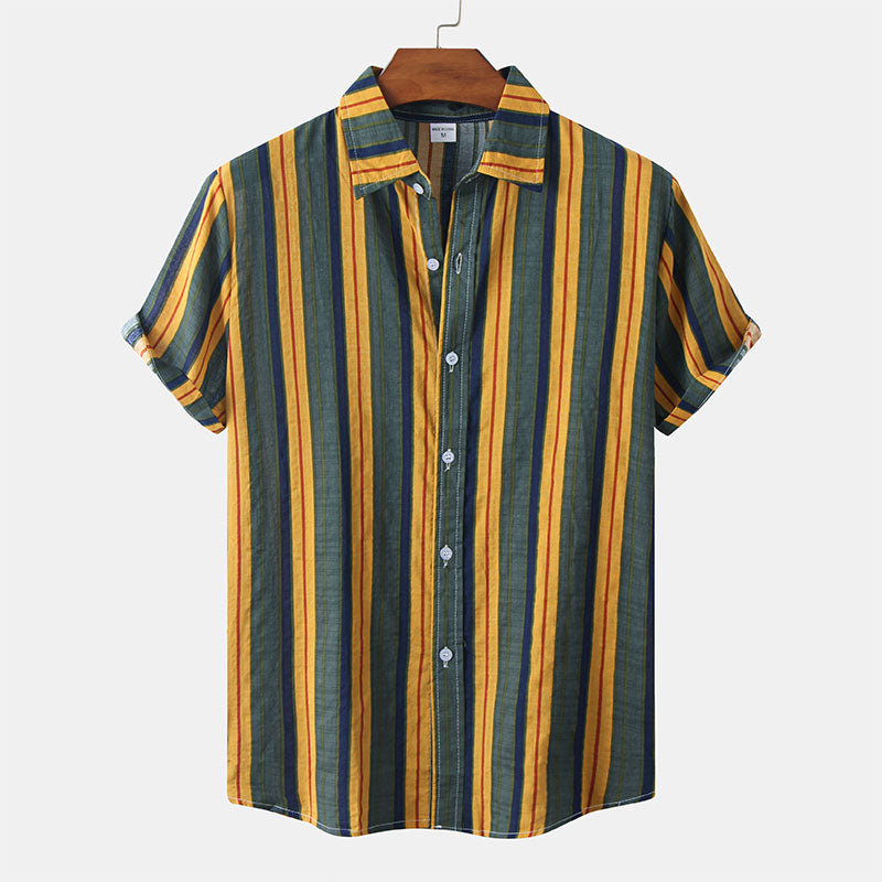 Striped Men'S Short Sleeve Shirt In Retro Look