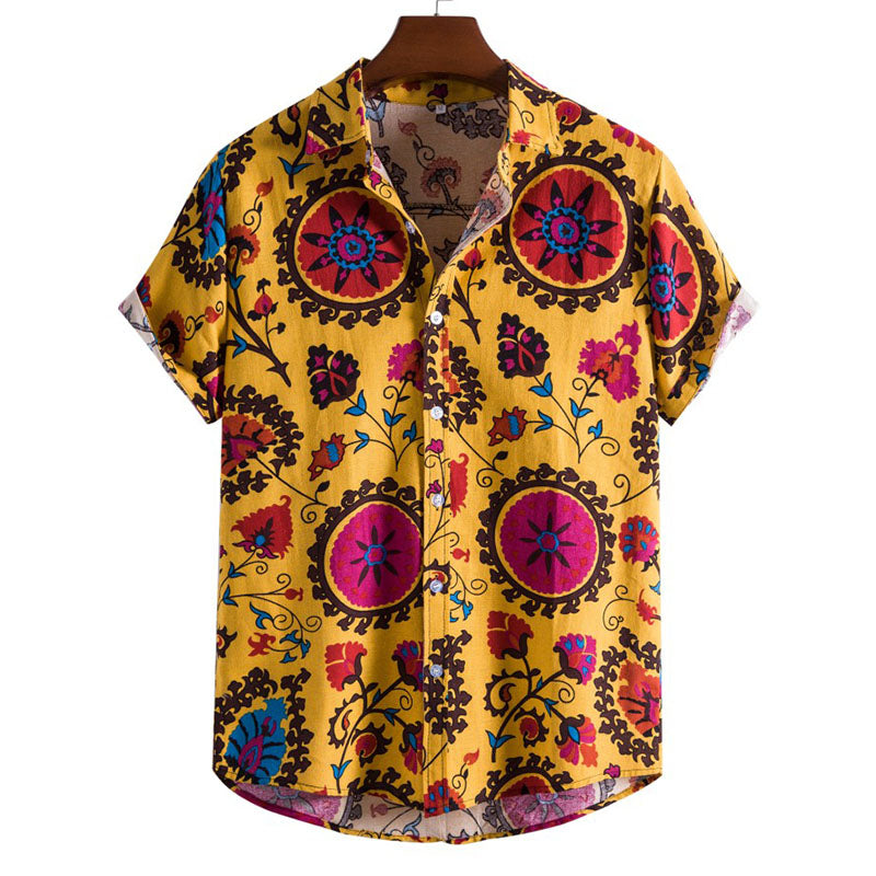 Vintage Printed Men'S Short Sleeve Shirt