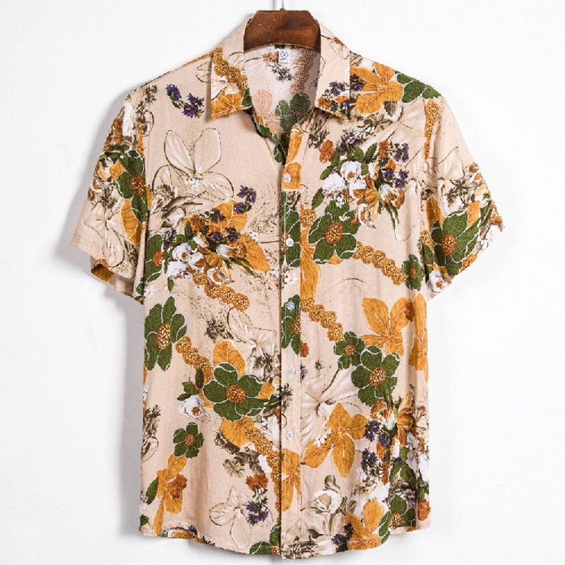 Stylish Men'S Short-Sleeved Shirt With Vintage Print Made Of Cotton