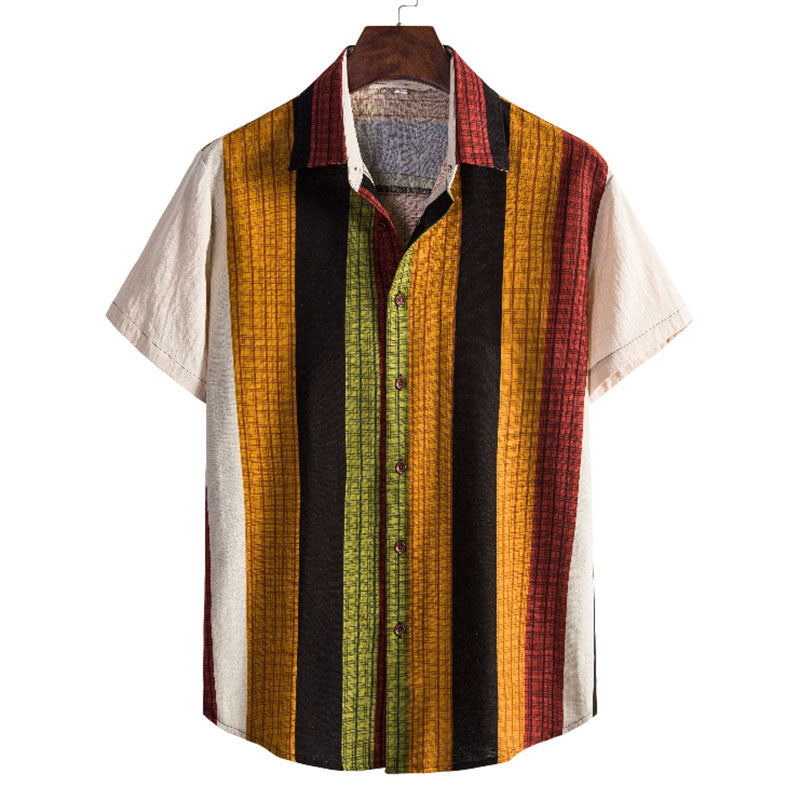 Striped Men'S Short-Sleeved Shirt In Vintage Design Made Of Cotton