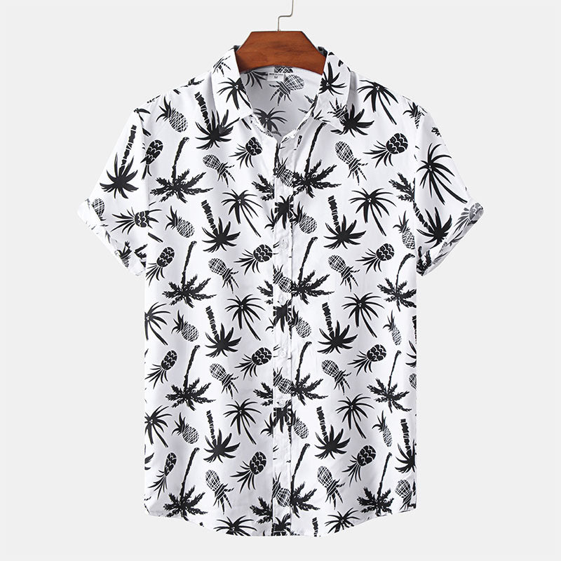 Men'S Short Sleeve Shirt In White With Print