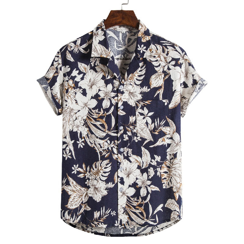 Men'S Short Sleeve Shirt With Floral Design