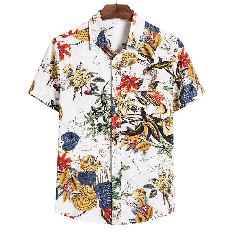 Men'S Retro Short-Sleeved Shirt In Floral Design