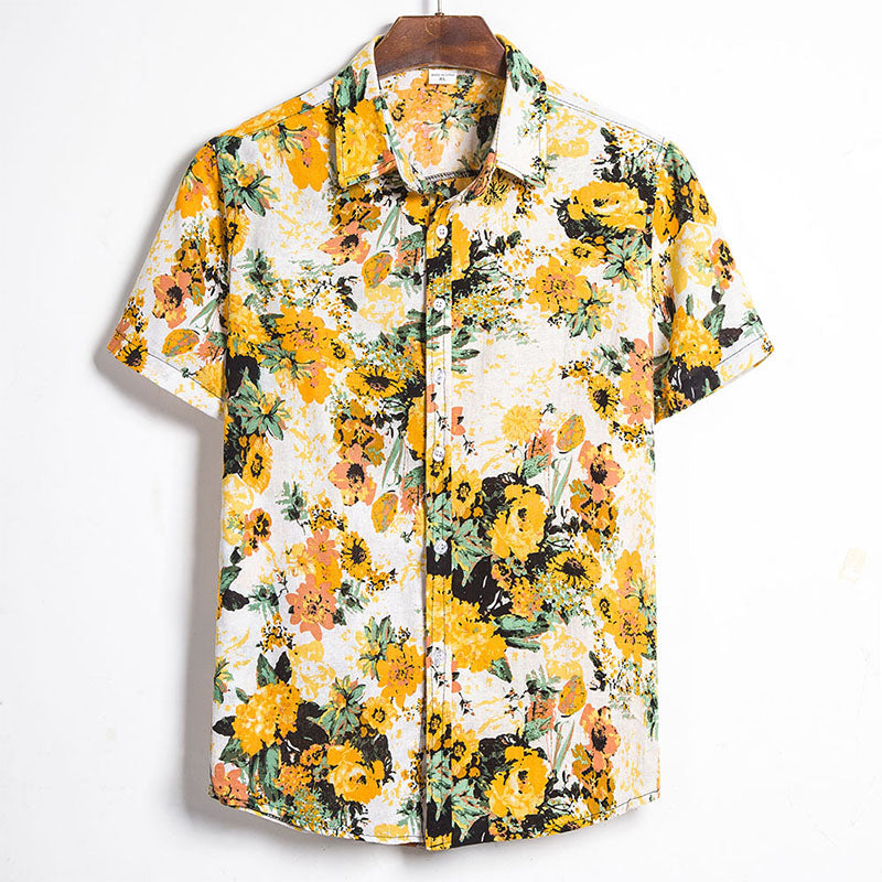 Men'S Hawaiian Shirt With Sunflower Print For The Beach